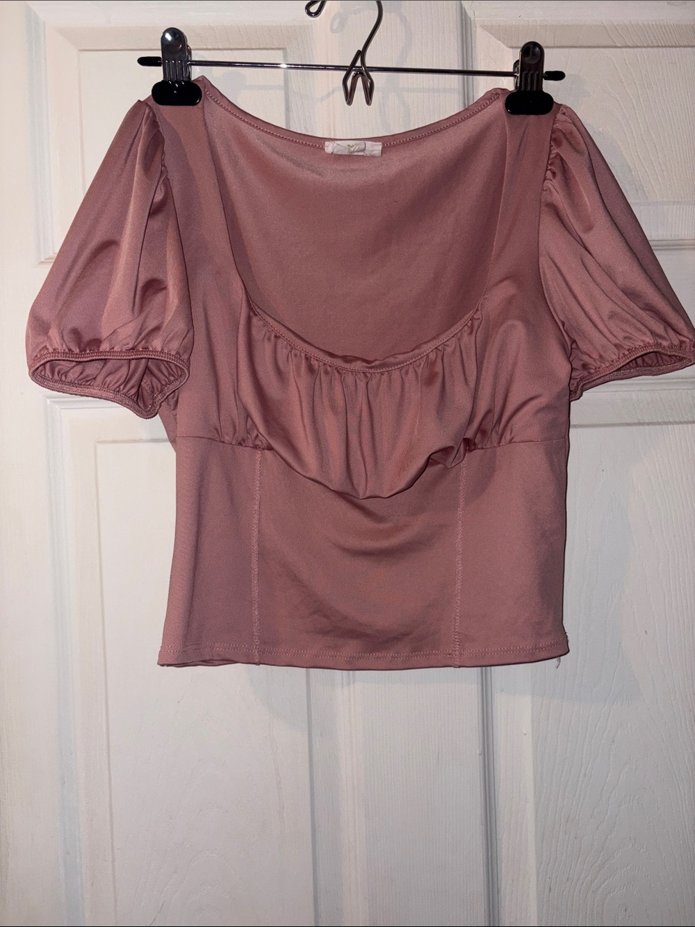 Women's Dusty Rose Puff Sleeve Square Neck Top - Classic Feminine Style